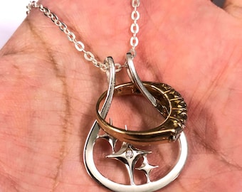 Silver Sparkle Star Ring Holder Necklace -  Celestial Enthusiast Jewelry Gifts for Father, Mother, Daughter, Husband, Wife, Mountain Lovers