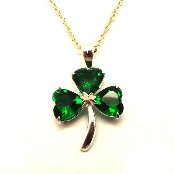Shamrock Necklace 4 Four Leaf Clover Cubic Zirconia Jewelry GOLD GREEN 1176
