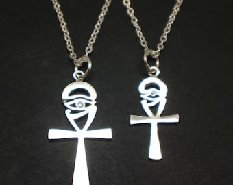 Silver Ankh Necklace - Eye of Horus Necklace Pendant, Egyptian Jewelry, African Jewelry, Evil Eye Necklace, Eye of Ra,Egyptian Gift