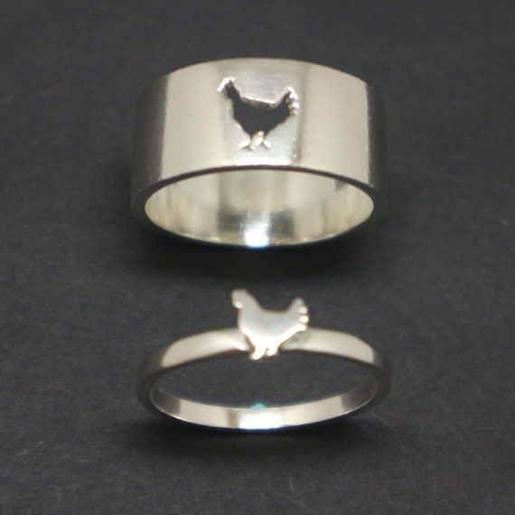 Chicken Promise Ring for Couple Chicken Jewelry His and Her
