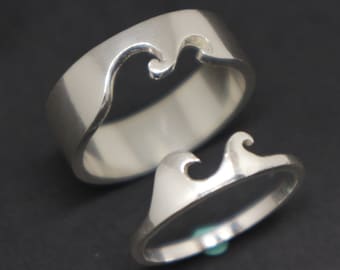 Silver Wave Ring for Couples His and Her Ring Promise Ring