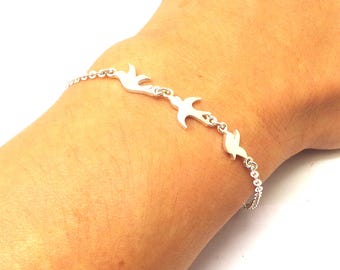 Silver 3 Best Friend Birds Bracelet Chain - 3 Brids Bracelet, Sister Bracelet, Best Friend, Friendship Bracelet, Size 7-7.5'' inches