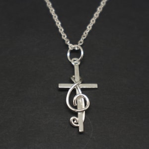 Music Note Cross Necklace Pendant - Treble clef Jewelry, Gift for Teacher Retirement, Musician, Thank You, Appreciation, Christian, Baptism