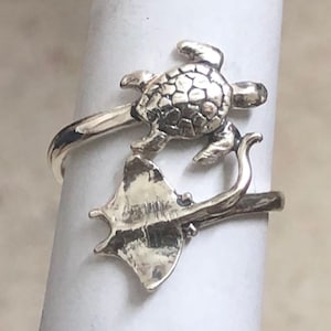 Silver Turtle and Manta Ray Open Wrap Cuff Ring: Personalized Custom Name, Date, Numbers
