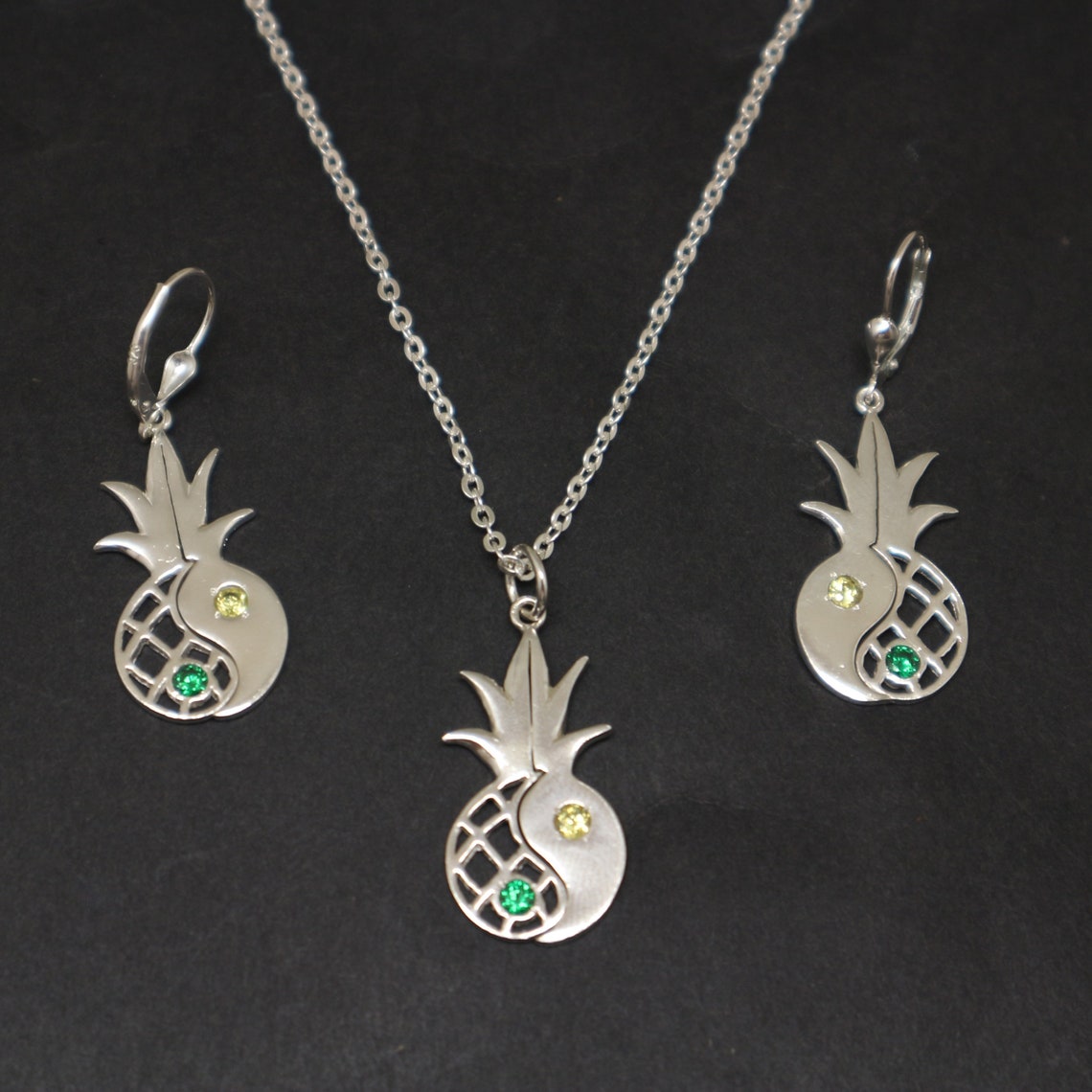 Silver Pineapple Jewelry Set Pineapple Necklace & Earrings Etsy