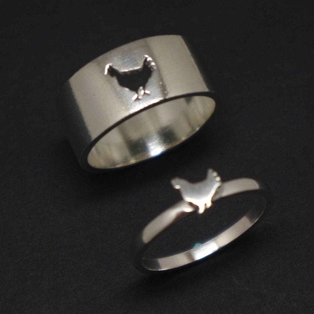 Silver Chicken Ring for Couples - Hen Jewelry for Men, Women, Boyfriend ...