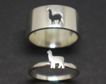 Llama Promise Ring for Couples - Alpaca Animal Jewelry, Matching His and Her Ring, Alternative Engagement Ring, Boyfriend Husband Gift