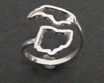 Silver North Carolina to Ohio Ring - Two States Ring, Anniversary Gifts for Girlfriend, Friendship, Best Friend