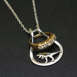Silver T-Rex dinosaurie ringhållare halsband - jubileumspresent, barndomsminnen nostalgisk udda paleontologi naturhistoria