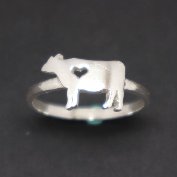 Silver Cow Cattle Ring - Bijoux de vache, Anneau d'animal, Bijoux d'animal, Cadeau pour le propriétaire d'amoureux de vache, Cadeau végétalien, pour la fille d'enfant, Meilleur ami