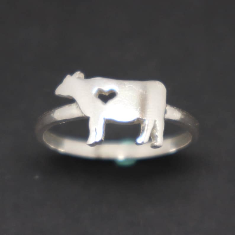 Vegan Gift Animal Ring Animal Jewelry Gift for Cow Lovers Owner Silver Cow Cattle Ring Best friend Cow Jewelry for Kid Daughter