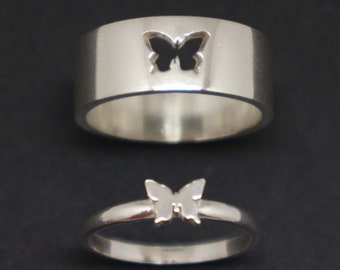 Silver Butterfly Couple Ring - Butterfly Jewelry, His and Her Promise Ring, Alternative Matching Ring, Anniversary Gift for Wife or Husband