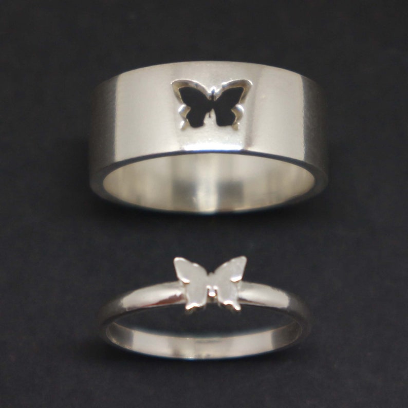 Silver Butterfly Couple Ring - Butterfly Jewelry, His and Her Promise Ring, Alternative Matching Ring, Anniversary Gift for Wife or Husband 