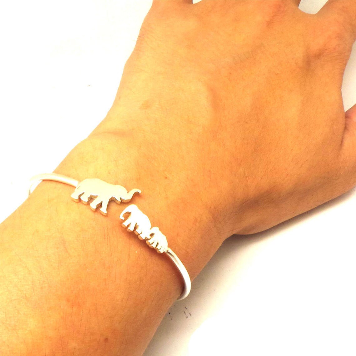 Silver 3 Elephant Bracelet Bangle Mother and 2 Baby Elephant Etsy