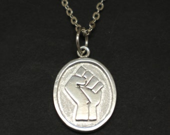 Silver Black Lives Matter Necklace Pendant - BLM Raised Fist Jewelry