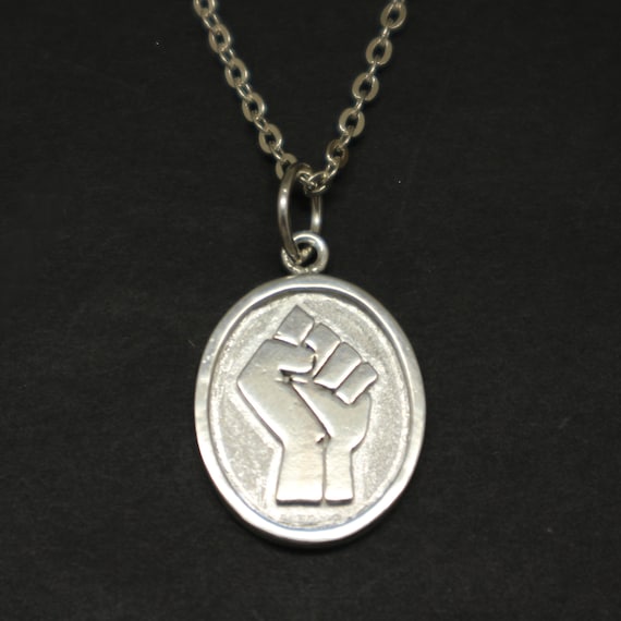 Silver Black Lives Matter Necklace Pendant Silver BLM Raised Fist