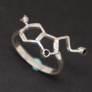 Science Serotonin Molecule Ring Black Birthstone Happiness Science Nerd Wedding Geeky Valentine Ring Chemistry Biology Mother Day Gift image 1