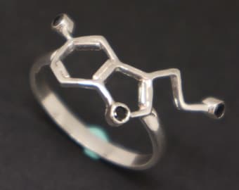 Science Serotonin Molecule Ring - Black Birthstone - Happiness Science Nerd Wedding Geeky Valentine Ring - Chemistry Biology Mother Day Gift