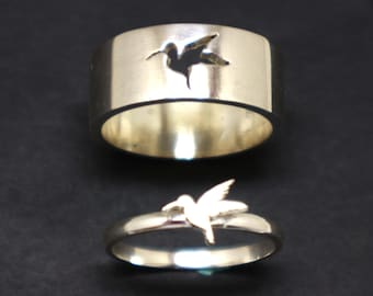 Anillo de promesa a juego de colibrí para parejas - Joyas de pájaros, aniversario, propuesta de matrimonio o regalos de compromiso para novio novia