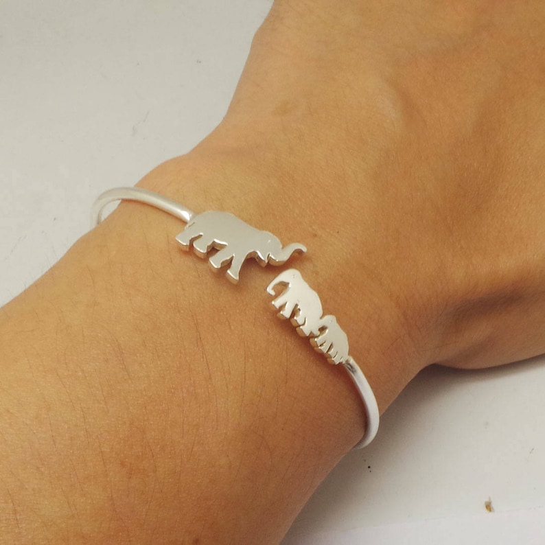 Silver 3 Elephant Bracelet Bangle Mother and 2 Baby Elephant Etsy