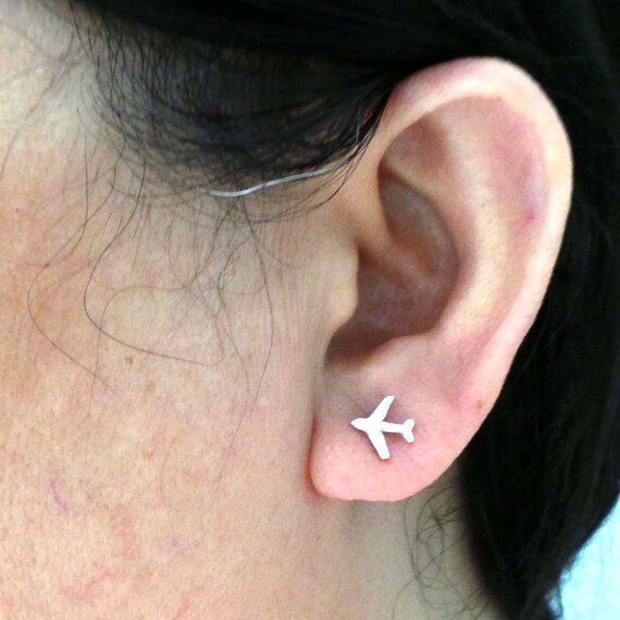 Ohrringe Damen Ohrstecker Flugzeug Airplane Urlaub Symbol Rosegold Silber Gold