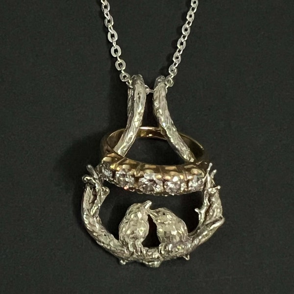 Collier porte-bague oiseau en argent - oiseau s'embrassant sur des branches bijoux cadeaux pour mère, fille, épouse, belle-mère, nièce, petite amie, soeur