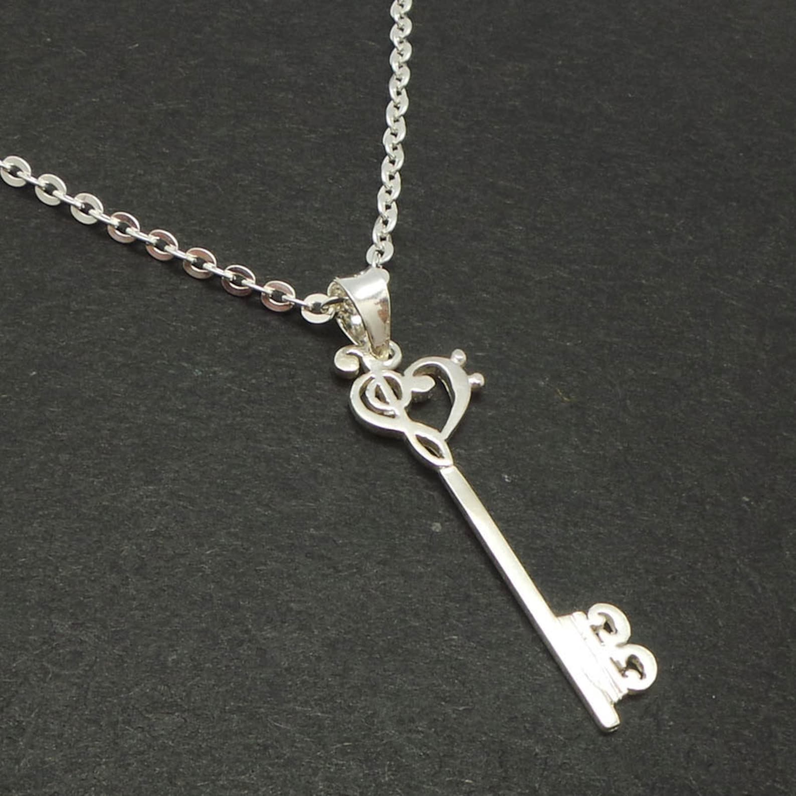 Silver Music Note Necklace Pendant for Women Key Jewelry Etsy