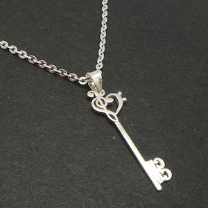 Silver Music Note Necklace Pendant for Women - Key Jewelry