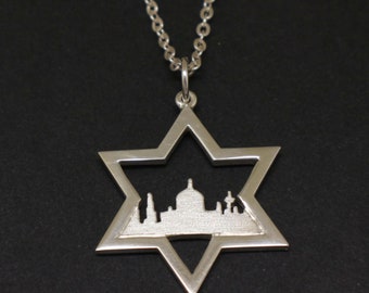 Star of David Jerusalem Skyline Necklace - Judiasm Gift for Men, Jewish Star, Father's Day, Dad, Boyfriend, Him, Brother, Grandson