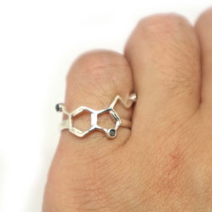 Science Serotonin Molecule Ring Black Birthstone Happiness Science Nerd Wedding Geeky Valentine Ring Chemistry Biology Mother Day Gift image 9
