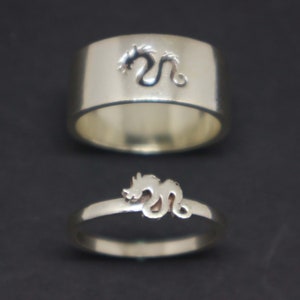 Silver Chinese Dragon Promise Ring for Couple - Jewelry, Ring for Men, Women, Alternative Matching Ring, Animal Jewelry, Anniversary Ring