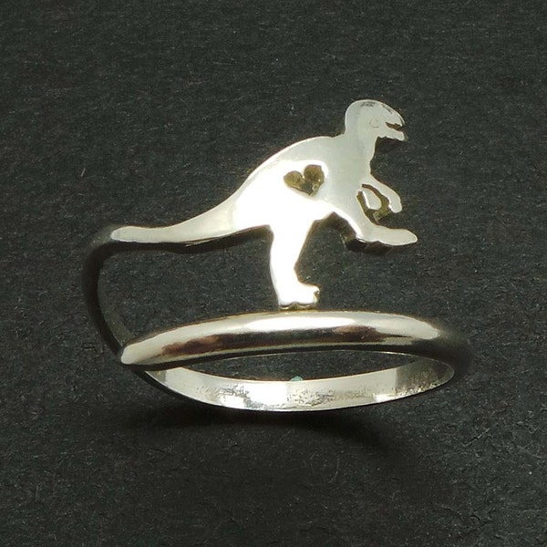 Anillo de dinosaurio Velociraptor jurásico en plata - Anillo Dinosaurios Dino - Joyería sencilla, linda y kawaii - Regalo de regreso a clases