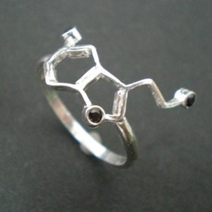 Science Serotonin Molecule Ring Black Birthstone Happiness Science Nerd Wedding Geeky Valentine Ring Chemistry Biology Mother Day Gift image 4