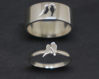 Bird Matching Promise Ring for Couples - Bird Kissing Jewelry, Anniversary, Marriage Proposal or Engagement Gifts for Teen