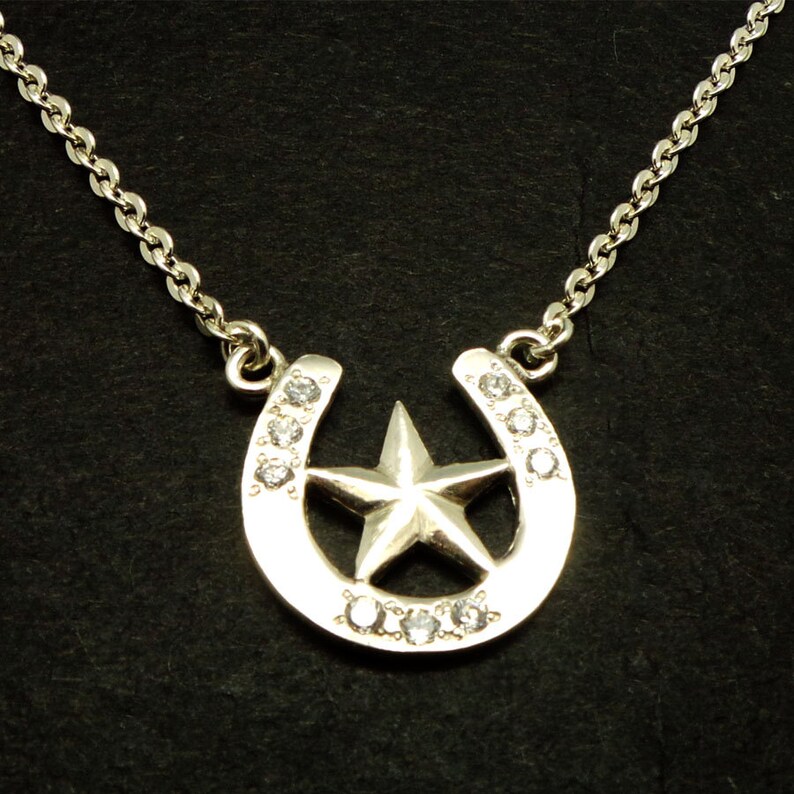 Lucky Horseshoe Cowboy Texas Necklace Choker 925 Sterling Silver Texas Necklace Birthstone Jewelry Star Cowboy Horse Shoe Jewelry