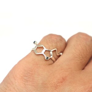 Science Serotonin Molecule Ring Black Birthstone Happiness Science Nerd Wedding Geeky Valentine Ring Chemistry Biology Mother Day Gift image 8