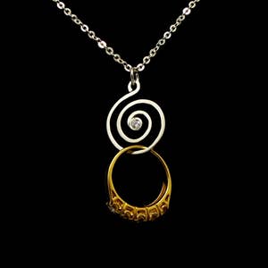 Sterling Silver Spiral Ring Holder Necklace Pendant - Wedding and Engagement Ring Holder Necklace - Gift for Wife, Women