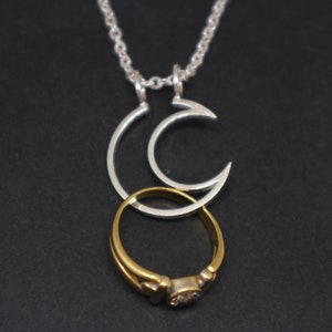 Crescent Moon Ring Holder Necklace - Silver Moon Jewelry, Wedding and Engagement, Mother's Day Gift for Wife, Celestial Jewelry