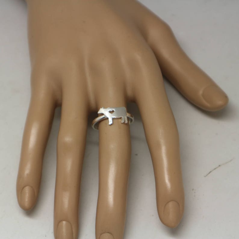 Vegan Gift Animal Ring Animal Jewelry Gift for Cow Lovers Owner Silver Cow Cattle Ring Best friend Cow Jewelry for Kid Daughter