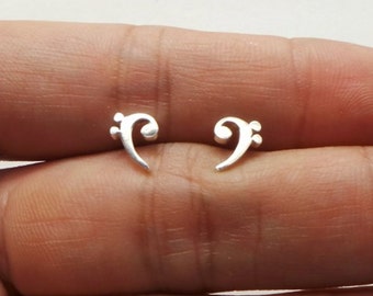 Silver Bass Clef Earring Stud - Music Note Jewelry, Music Teacher Gift, Gift for Her, Women, Daughter, Mother, Musician