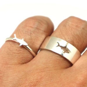 Sterling Silver Shark Ring for 2 Set - Shark Jewelry, Shark Lovers Gift, Shark Jewellery, Simple, Delicate, Everyday, Minimalist, Stacking