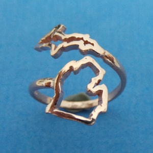 Bague en argent carte du Michigan en or rose - Ouline Love Country MI Map - Bijoux du Michigan - Cadeau de Noël, Thanksgiving, nouvel an
