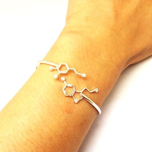 Silver Serotonin and Dopamine Molecule Bracelet Bangle - Jewelry, Biology, Science, Chemistry, Psychology, Teacher, Geek, Christmas Gift