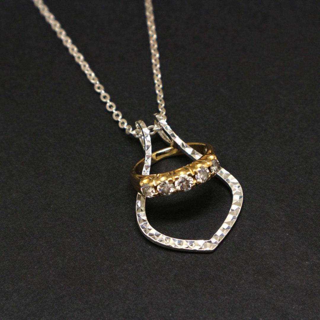 Silver Engraved Ring Holder Necklace Tear Drop Jewelry Gifts for Mother