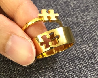 Sterling Silver Puzzle Promise Rings: Matching Couple Wedding Bands