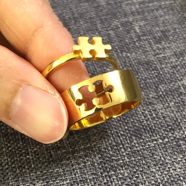 Sterling Silver Puzzle Promise Rings: Matching Couple Wedding Bands