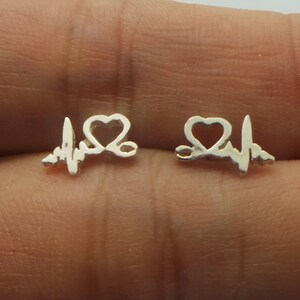 Silver Heartbeat Ear Stud Earring - Heart Beat Stud - Nursing Graduation Gift - EKG Earring -  Medical Assistant Gift