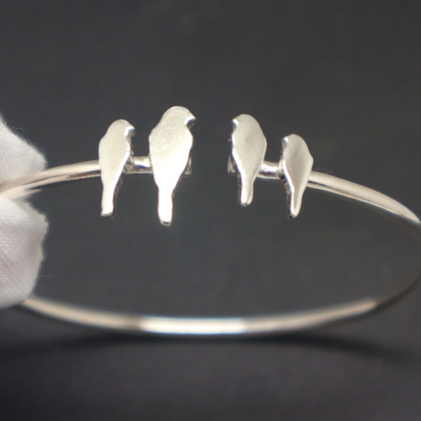 Silver Bird Bracelet Bangle - Bijoux mère fille, Bracelet mère et enfant, cadeau pour femme, mère, maman, grand-mère, soeur, tante