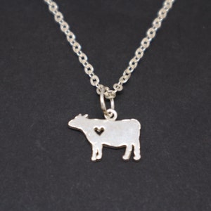 Silver Cow and Heart Necklace Pendant - Cow Jewelry, Cow Pendant, Vegan Necklace, Animal Necklace, Best Friend Friendship Gift,Birthday Gift
