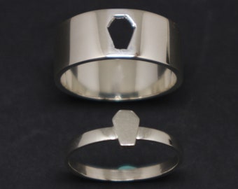 Silver Coffin Promise Ring for Couples - Coffin Jewelry, Unique Matching Wedding His and Her Alternative Ring, Memorial Gift, Momento Mori